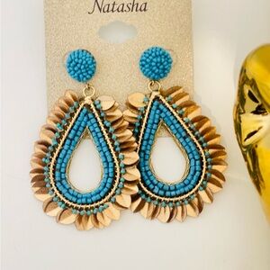 Gorgeous Natasha Couture Turquoise and Gold Teardrop Earrings